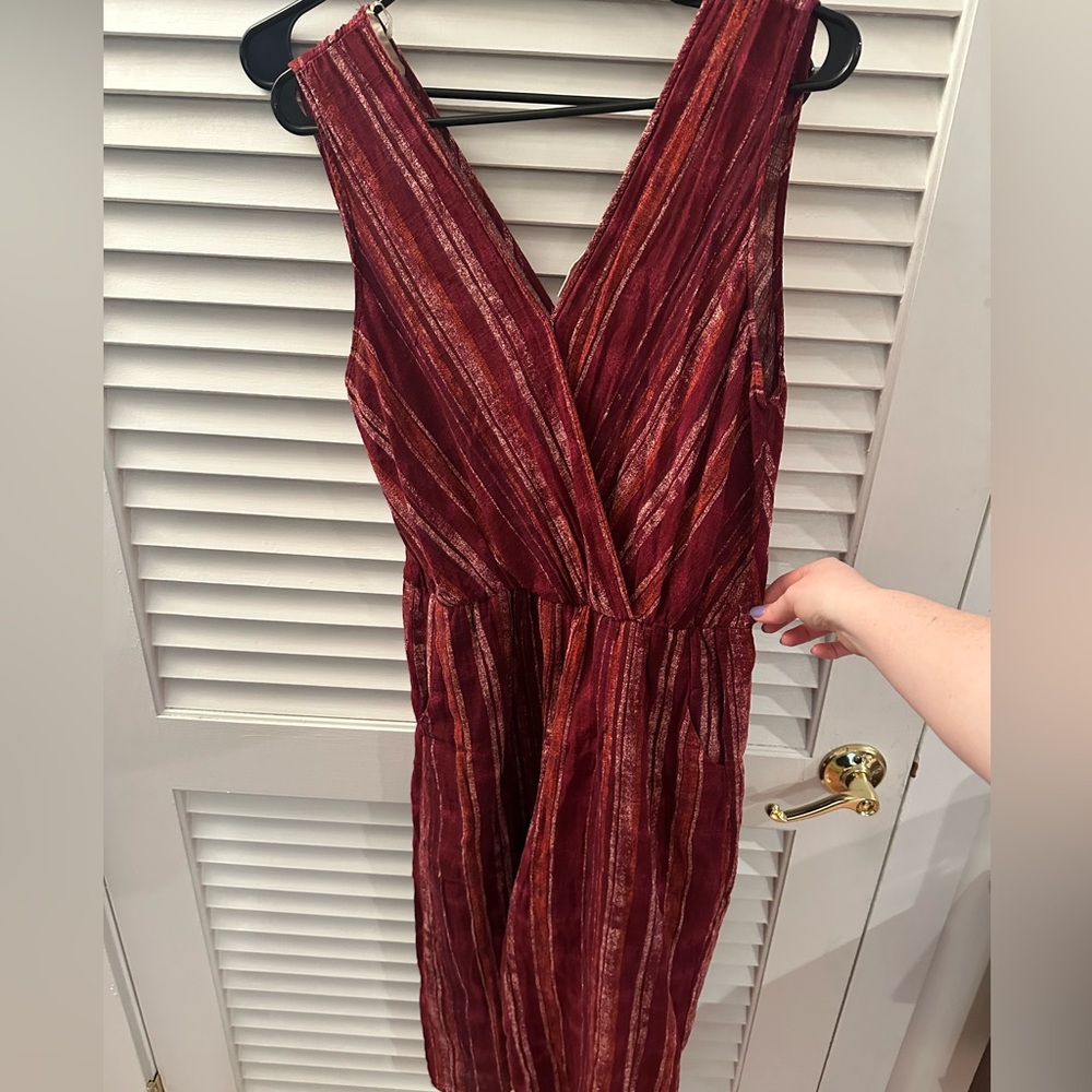 Universal Thread Burgundy Striped V-Neck Jumpsuit - Picture 5 of 6